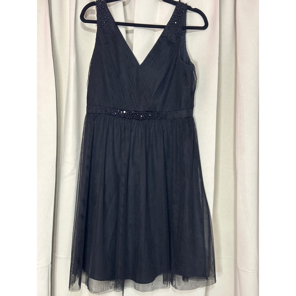 Adrianna Papell Black Beaded Tulle Fit and Flare Cocktail Dress Size 10